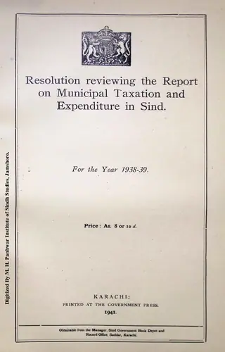 Resolution Reviewing the Report on Municipal Taxation and Expenditure in Sindh 1938-1939