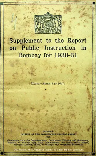 सपलिमेन्ट तु दि रिपोर्ट ऑन पब्लिक इनसट्रकशन इन बम्बई फार 1930-31