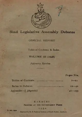 सिंध लेजिसलेटो असेंबली डिबेट्स (वाल्युम 3, नंबर 1, 1948)