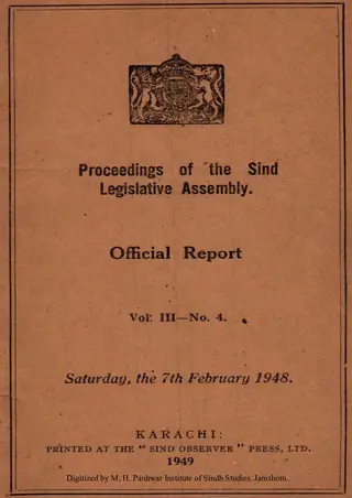 प्रोसीडिंग्ज़ ऑफ़ दि सिंध लेजिस्लेटिव असेंबली (वाल्यूम 3, नंबर 4, 1948)