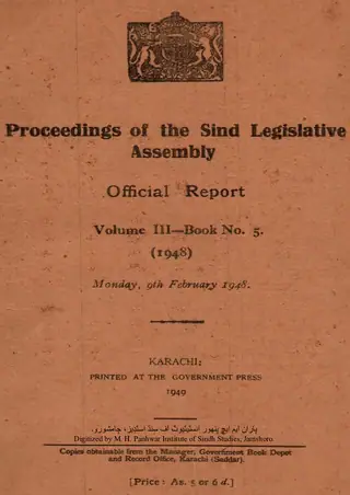 प्रोसीडिंग्ज़ आफ़ दि सिंध लेजिस्लेटिव असेंबली (वाल्यूम 3, नंबर 5, 1948)