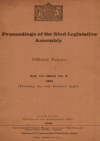 प्रोसीडिंग्ज़ ऑफ़ दि सिंध लेजिस्लेटिव असेंबली (वाल्यूम 3, नंबर 8, 1948)