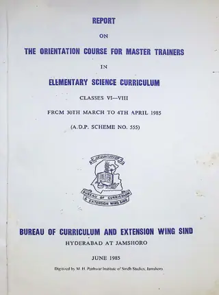 Report on the Orientation Course For Master Trainers in Elementary Science Curriculum (Classes VI-VIII)