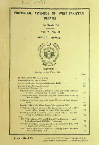Provincial Assembly of West Pakistan Debates (Volume 5, Number 38, 1964)
