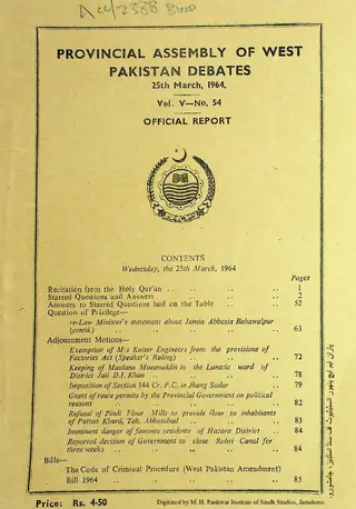 Provincial Assembly of West Pakistan Debates (Volume 5, Number 54, 1964)