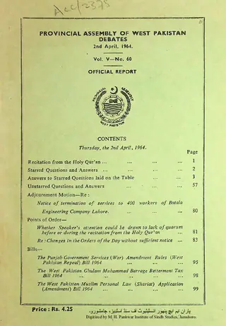Provincial Assembly of West Pakistan Debates (Vol. 5, No. 60, 1964)