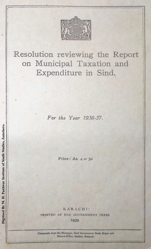 Resolution Reviewing the Report on Municipal Taxation and Expenditure in Sind 1936-1937