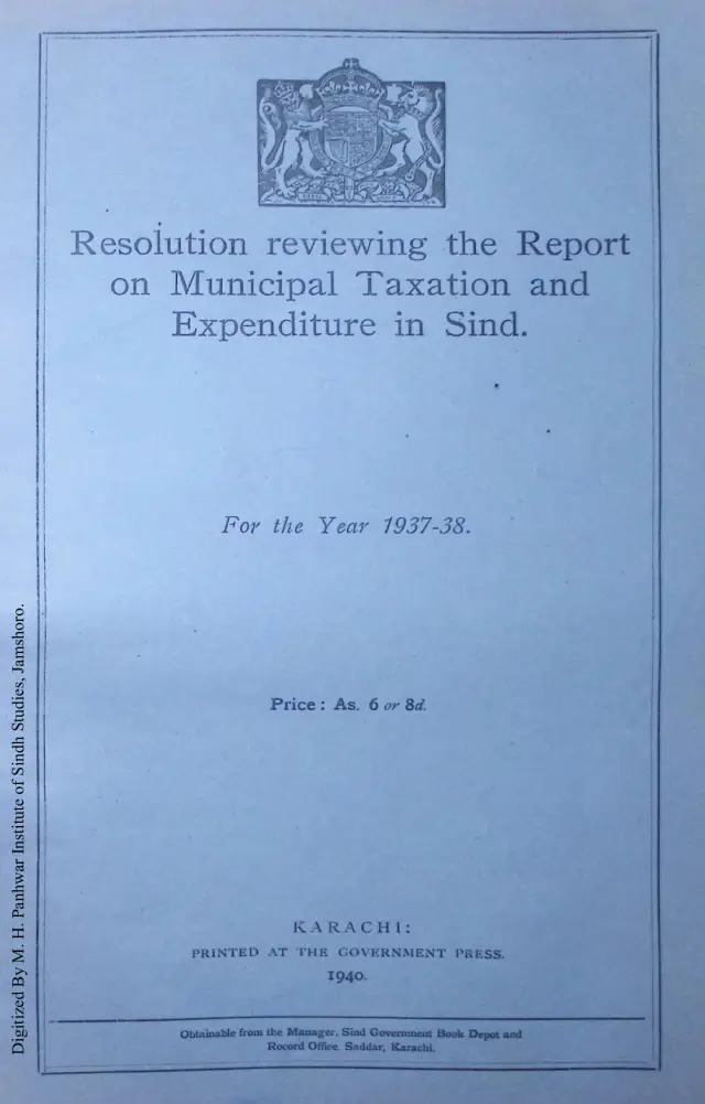 Resolution Reviewing the Report on Municipal Taxation and Expenditure in Sind 1937-1938