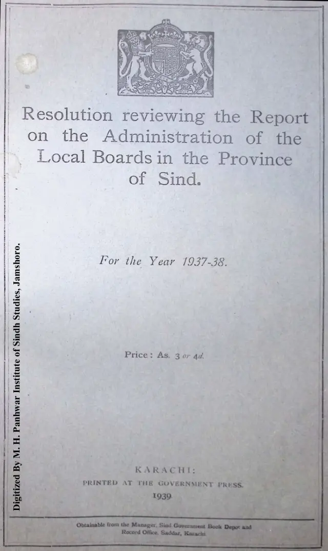 Resolution Reviewing the Report on the Administration of the District Local Boards in Sind 1937-38