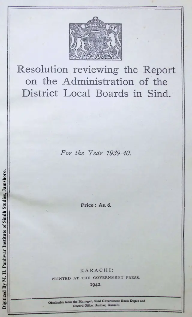 Resolution Reviewing the Report on the Administration of the District Local Boards in Sindh 1939-40
