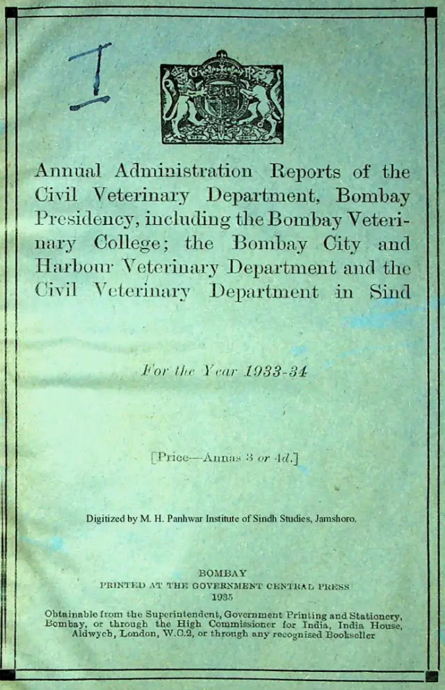 Annual Admin Reports of the Civil Veterinary Department, Bombay Presidency... 1933-34
