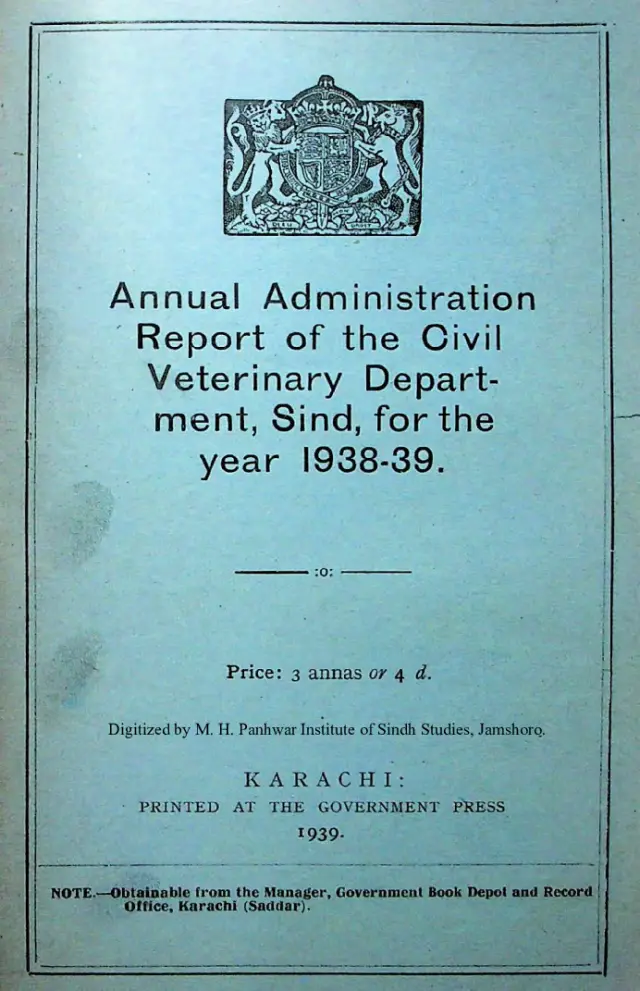 Annual Administration Report of the Civil Veterinary Department, Sind, 1938-39