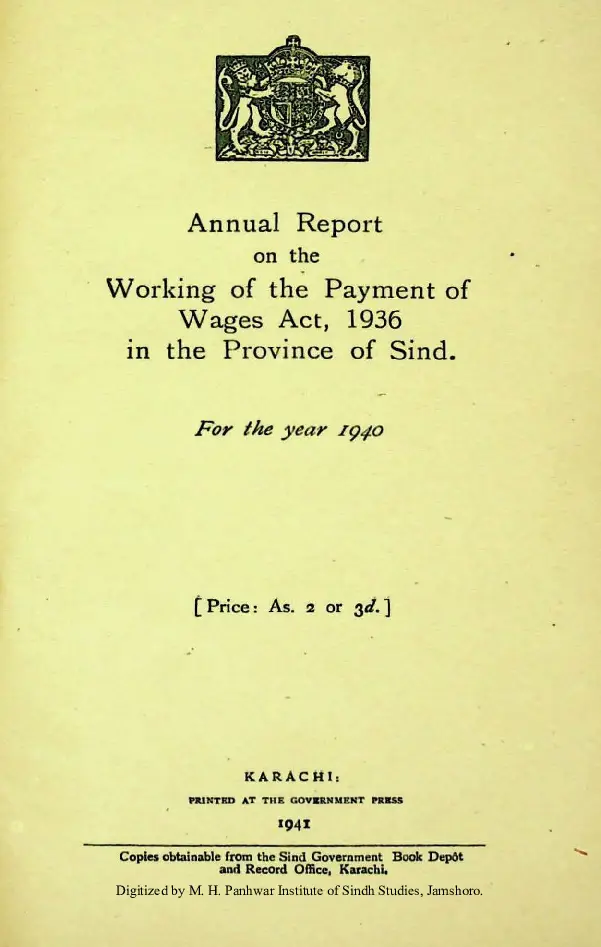 Payment of Wages Act, 1936 in the Province of Sindh 1940