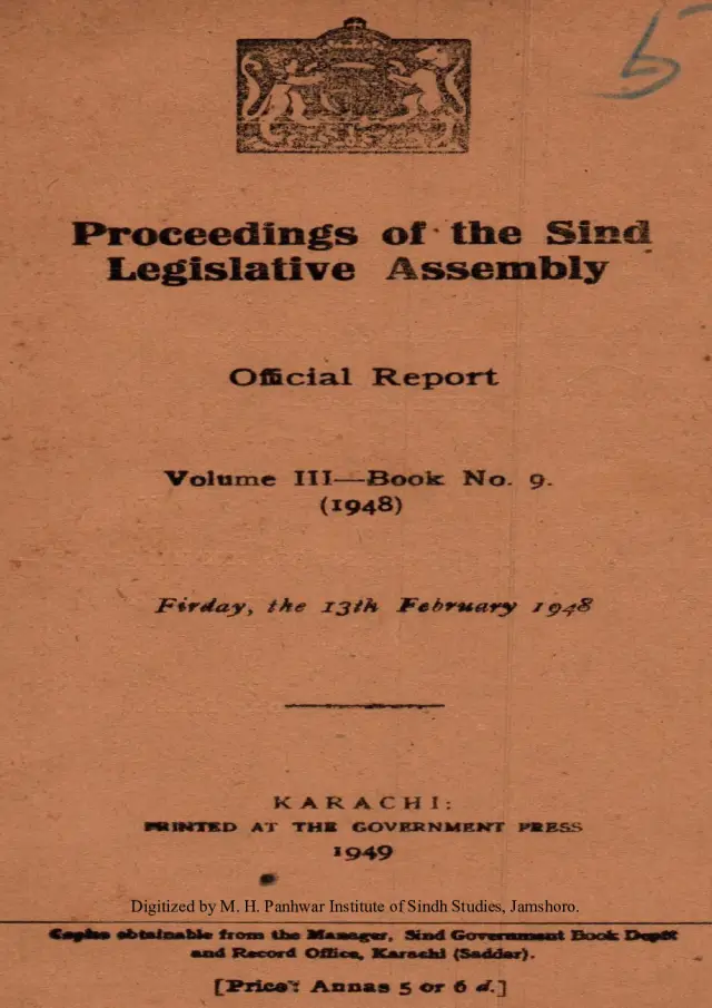 प्रोसीडिंग्ज़ आफ़ दि सिंध लेजिस्लेटिव असेंबली (वाल्यूम 3, नंबर 9, 1948)