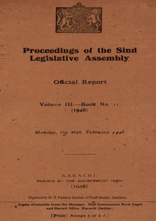 प्रोसीडिंग्ज़ आफ़ दि सिंध लेजिस्लेटिव असेंबली (वाल्यूम 3, नंबर 11, 1948)