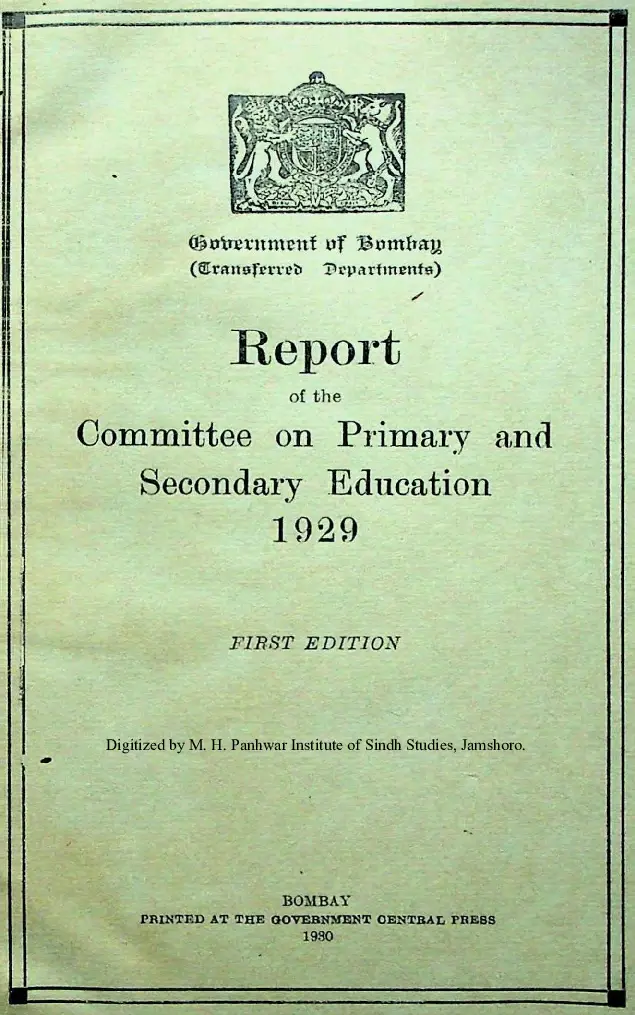 Report of the Committee on Primary & Secondary Education (1929)