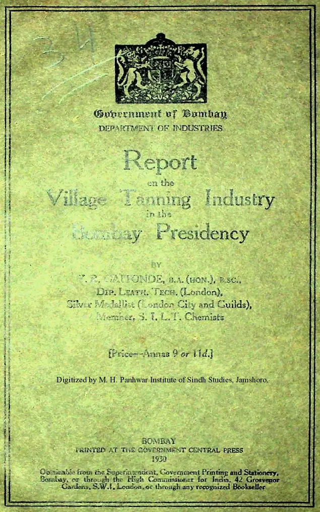 Report on the Village Tanning Industry in the Bombay Presidency