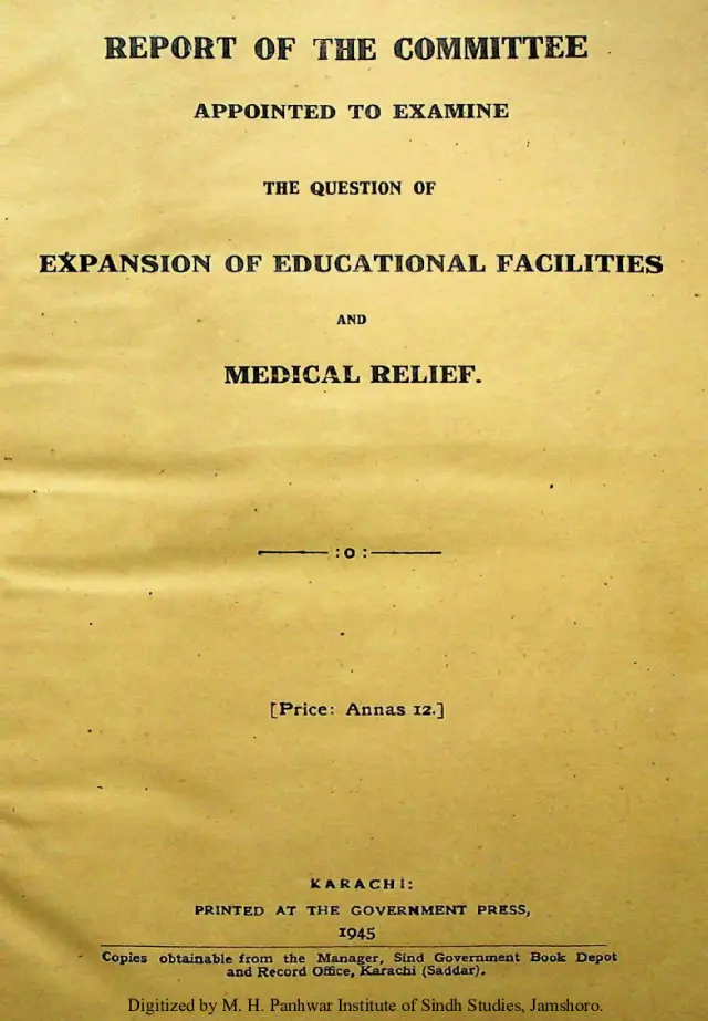 Report of the Committee Appointed To Examine the Question of Expansion of Educational Facilities and Medical Relief