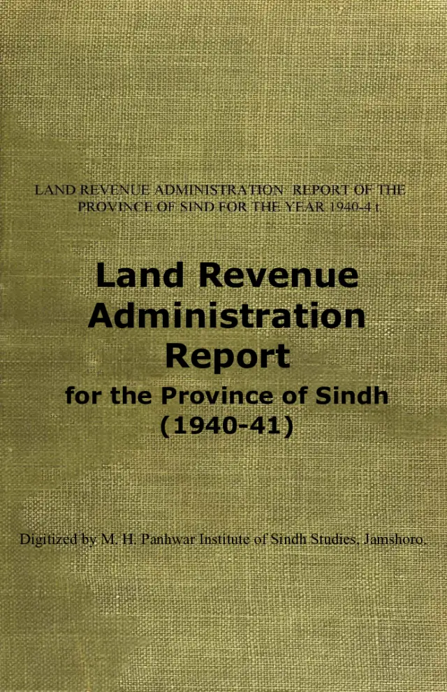 Land Revenue Administration Report for the Province of Sindh (1940-41)