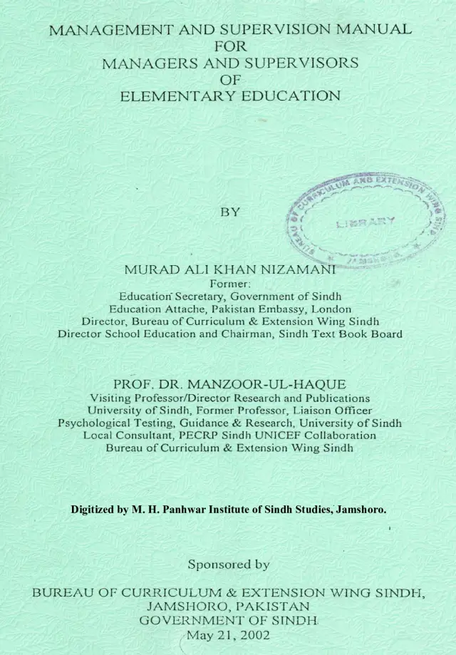 Management and Supervision Manual for Managers and Supervisors of Elementary Education