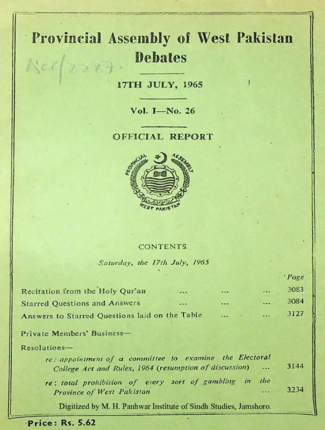 Provincial Assembly of West Pakistan Debates (Volume 1, Number 26, 1965)