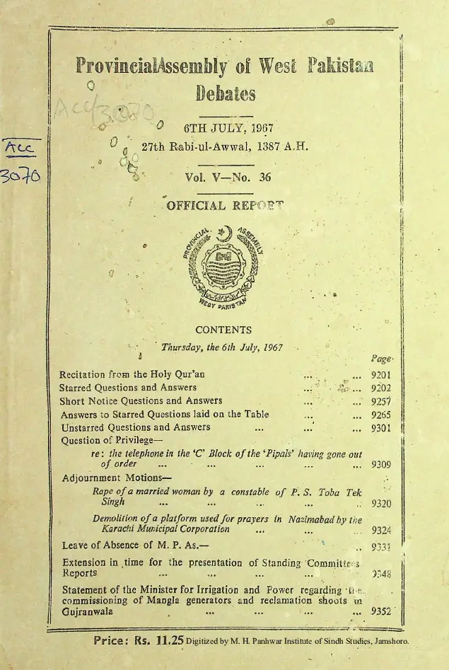 Provincial Assembly of West Pakistan Debates (Volume 5, Number 36, 1967)