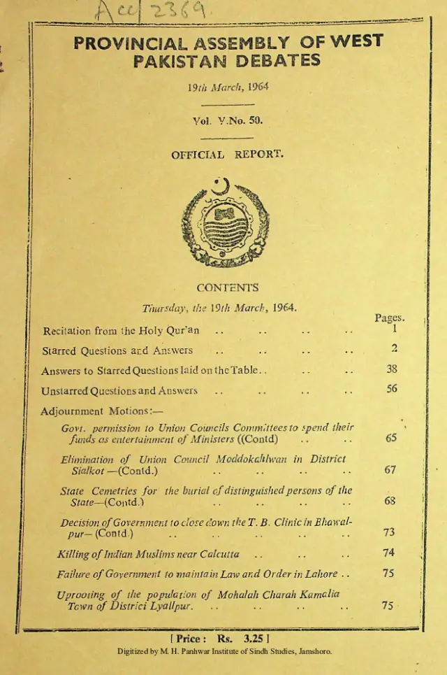 Provincial Assembly of West Pakistan Debates (Volume 5, Number 50, 1964)